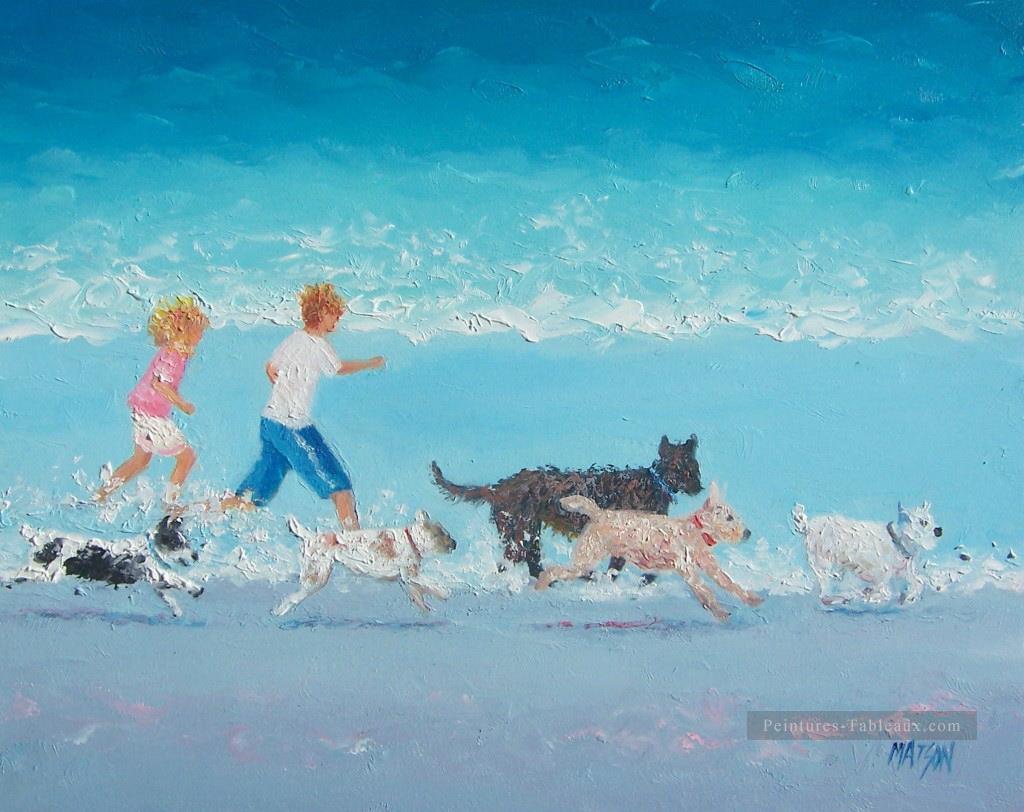 on Dogs Day Out plage Impressionnisme enfant Peintures à l'huile